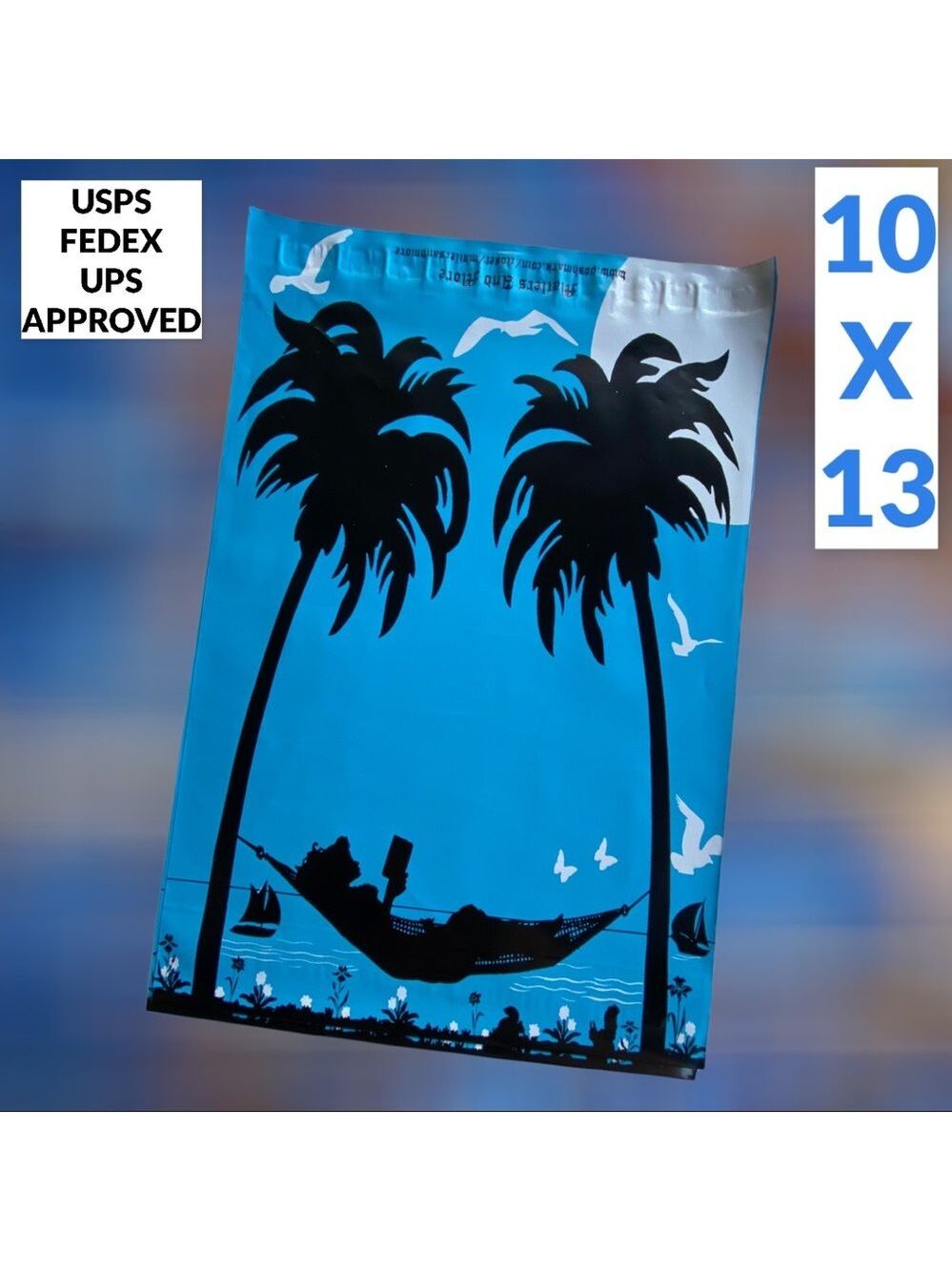 25 10X13 Poly Mailers Girl Hammock Palm Trees, Shipping Envelopes PRICE IS FIRM - Picture 10 of 11